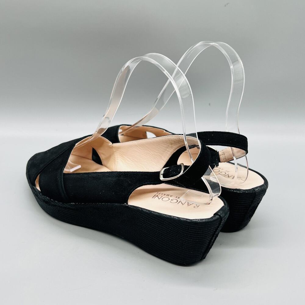 Rangoni By Amalfi Sandals Womens 8 Black Suede Slingback Platform‎ Wedge Shoes - Picture 5 of 11